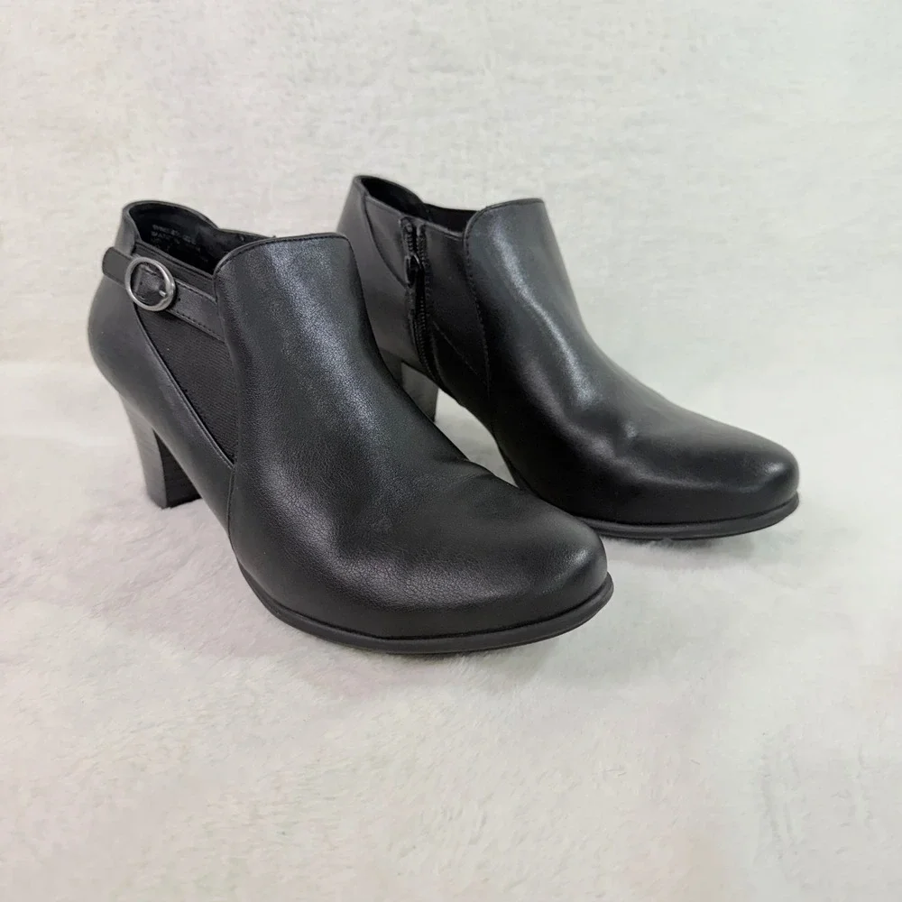 Croft & Barrow Ankle Boots Womens 8.5 Black Good Buckle Zip Ortholite Booties